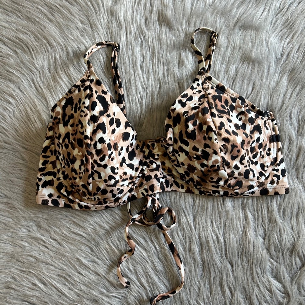 Time And Tru Leopard Bikini Top Womens Size 1X (6W-18W) Swimsuit Swim Top